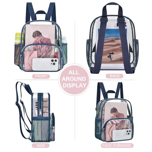 Image of Busiuw Clear Backpack for Stadium Events Clear Backpack 12x12x6 with Front Pocket for Concert Sport Events Work Travel (Navy Blue)