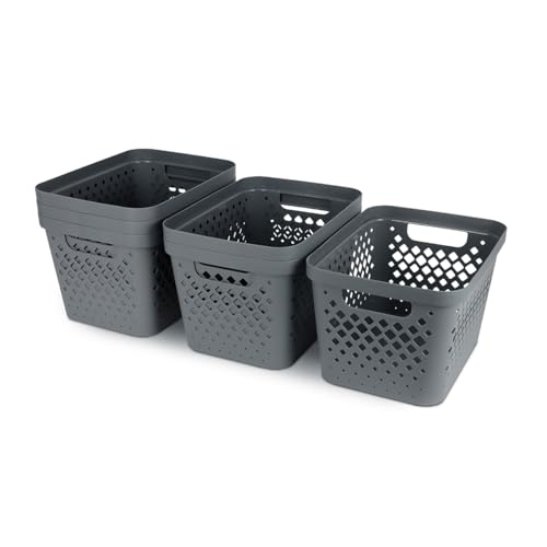 Glad Plastic Storage Basket Set, Value Pack of 6 | Open Storage Bins for Shelves, Bathroom, Pantry, Closet | Nesting Organizer Boxes with Handles, 4 Gallon, Grey - image 6