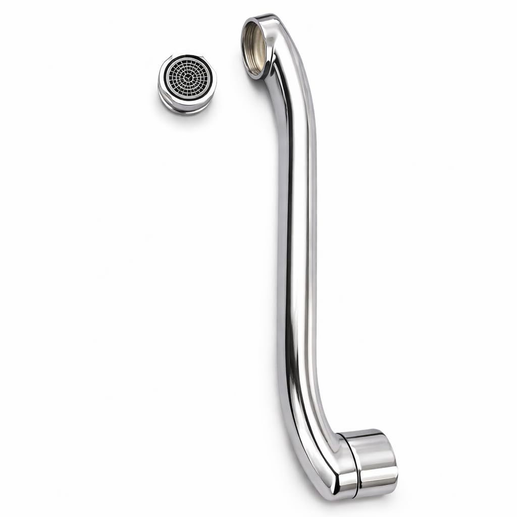 Grifo de pared para fregadero con suministro orientable a 360° | Mezclador cromado brillante de acero inoxidable
