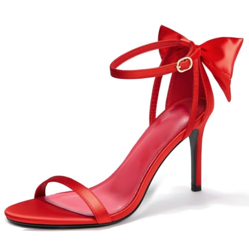 Image of Coutgo Womens Ankle Strap High Heels Open Toe Stiletto Bow Tie Knot Heeled Sandals Fashion Wedding Dress Pump Shoes