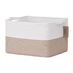 COMFY-HOMI Cotton Rope Woven Basket with Handles for Shelves,Toys,Book, Cloth Storage Baskets for Organizing-13.5" x 11" x 9.5" Toy Decorative Organizer for Living Room, Bathroom （White/Brown）