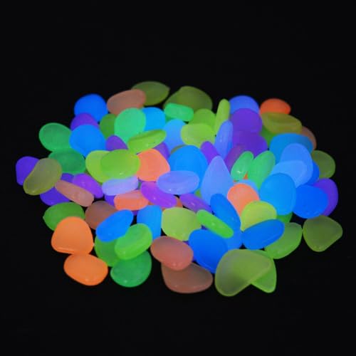 Image of 200 Radium Glossy Stone Decorative Aquarium and Vase Fillers Pebbles for Garden Home in Dark Glowing Stepping Glows The Night Rocks (Multicolor)