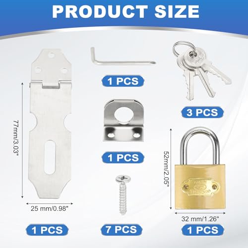 Image of PATIKIL 1 Pcs Stainless Steel Padlock Hasp, 3 Inch Lock Hasp Latch Door Slide Latch Locks Safety Packlock Clasp with Single Copper Lock and Screws for Cabinet Garden Yard Shed Closet