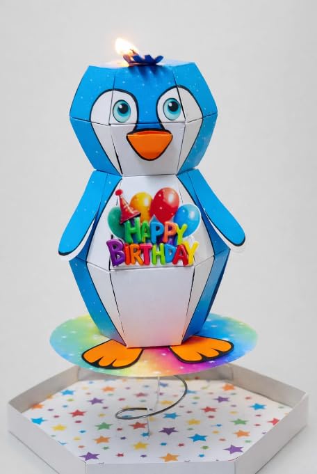 Image of Homebakers Mart Penguin Theme Pop-Up Candle Birthday Explosion Box | Creative Kids Birthday Decoration Box
