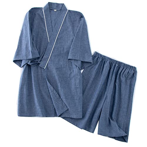 OWLONLINE Pijama japonés Kimono para Hombre, Top de Manga Corta y Pantalones, Conjunto de Pijama, Talla L A16
