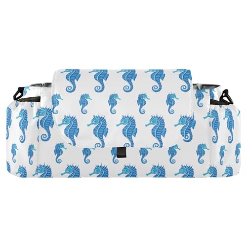 Burbuja Blue Seahorses Stroller Organizer with Insulated Cup Holders, Non-Slip Stroller Caddy Universal Fits Most Strollers, Nursery Accessories