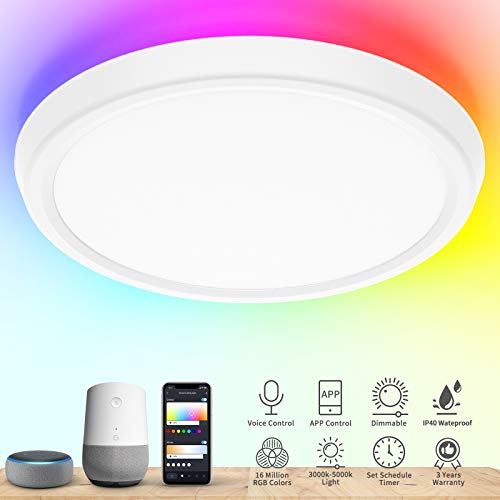 Amazing 🔥 LED Ceiling Light Flush Mount Oueand Dimmable Smart Light Fixture Compatible with Alexa Google Home WiFi, 2400LM Ambient shower Light Fixture for Bar Bathroom Bedroom Living Room,2700-6500K Adjustable
