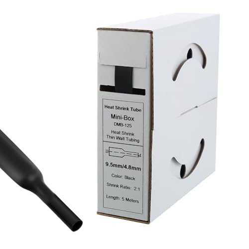 Offgridtec - Tubo termorretráctil (5 m, 9,5 mm  4,8 mm), color negro