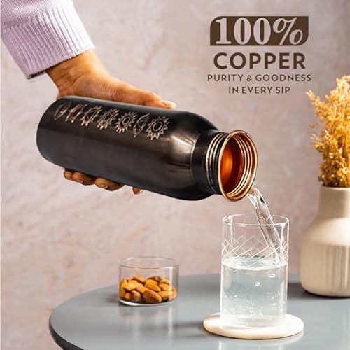 Image of Copper Water Bottle 1 Ltr | Copper Water Bottle with Glass Set | Meena Work | 100% Pure | Leak-Proof | 2 Water Glass 300ml each | Best for Gifting ((Asth Mangla Design))