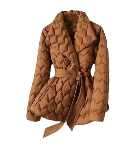 Mnjyihy Women Winter Lightweight Down Jacket With Belt Elegant Tie Belt Long Cotton White Duck Down Parka