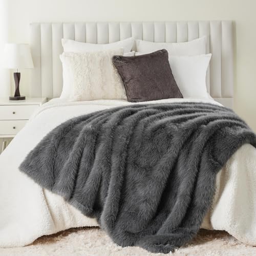 BATTILO HOME Luxury Grey Faux Fur Throw Blanket 60"x 80", Fluffy Large Blanket for Bed, Comfy Shaggy Cozy Plush Fuzzy Fur Blanket for Sofa Couch Living Room Home Décor by BATTILO HOME - Image 6