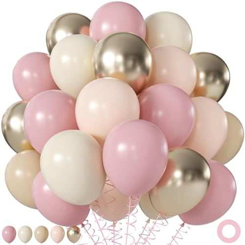 Dusty Pink Nude Gold Balloons 60Pcs 12Inch Pink Sand White Nude Gold Biege Balloons for Boho Baby Shower Wedding Bridal Shower Engagement Birthday Party Decorations