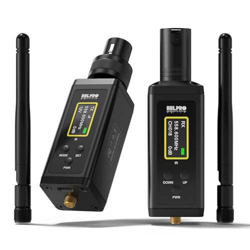 HHLPRO UHF Wireless XLR Transmitter and Receiver with Dual Antennas, 470ft Range, Auto Channel Scanning, Plug-on Wireless Mic Adapter for Audio Mixer, Sound Field Test, Acoustic Measurement, F30