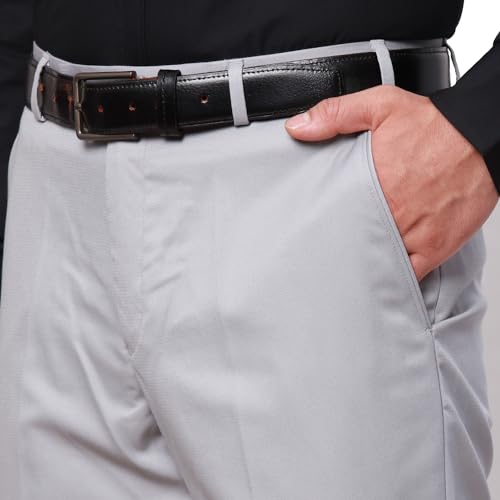 Image of Park Avenue Men's Smart Fit Mid Rise Structure Pattern Poly Viscose Blend Pleatless Formal Trouser