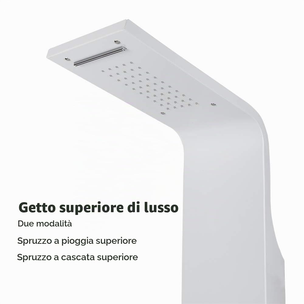 Pannello Doccia 5 In 1 in Acciaio Inox con Soffione, Colonna Doccia Idromassaggio a Pioggia e Doccetta [Classe di efficienza energetica A]Funzioni in 304 Acciaio Inox,20 x 7 x 140 cm (bianco)