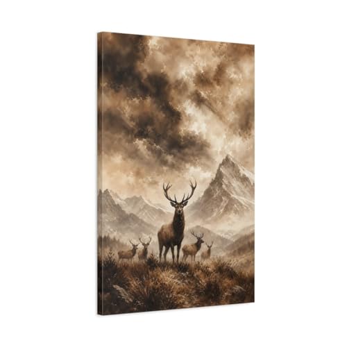 Toile cerf sépia en impression aquarelle sur châssis premium de 3 cm
