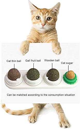 PeSandy Catnip Wall Ball, Rotatable Cat Snack Ball Toy Contains Catnip/Sugar Lick/Gall Nut/Silvervine, 4 in 1Self-Adhesive Edible Catnip Toys for Cats Cleaning Teeth and Protecting The Stomach