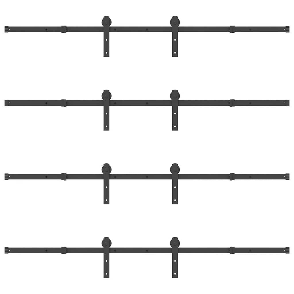 Juego de herrajes para puerta corredera de 366 cm de acero con recubrimiento en polvo negro con riel para puerta, ruedas y soporte de derivación para puertas de granero, armarios, despensas
