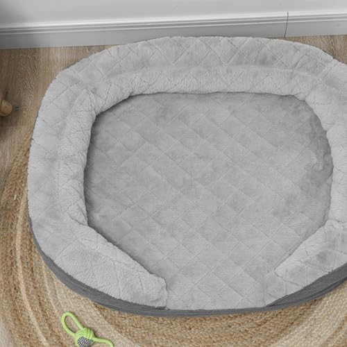 PawHut Hundesofa Hundecouch, Waschbarer Bezug, Haustiersofa mit Rückenlehne und Holzbeine, Katzensofa, Hundbett für mittelgroße Hunde unter 25 kg, 90cm x 78cm x 25cm, Grau