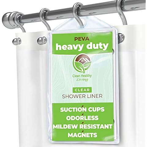 Clean Healthy Living Heavy Duty PEVA Clear Shower Curtain Liner with Magnets & Suction Cups - 70 X 72 in. Long Cover