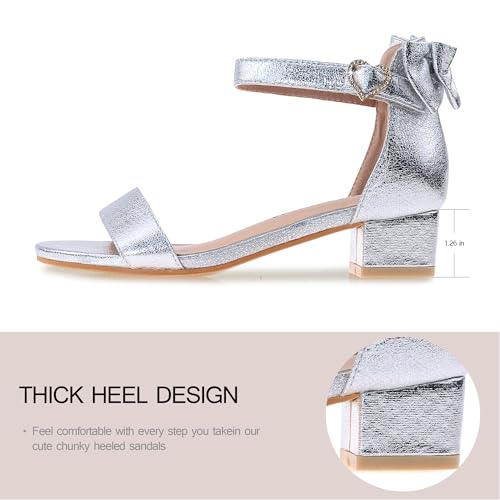 Vonair Girls Sandals Low Heels Ankle Strap Cute Heart Bow Design Flower Girls Wedding Party Dress Shoes for Little Big Kid3