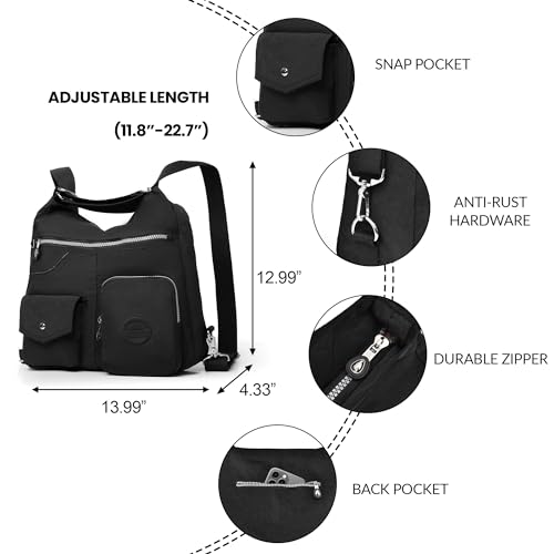 Multipurpose Hobo Purse for Women with Antitheft RFID, Waterproof Nylon Crossbody Bag Shoulder Handbag, Convertible Backpack4