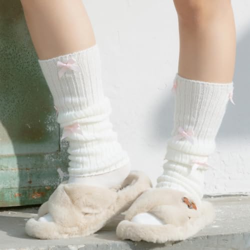 Image of Fashion Girl Knit Leg Warmers Harajuku Bow Decor Loose Socks Vintage Kawaii Leg Sleeves Lolita Socks