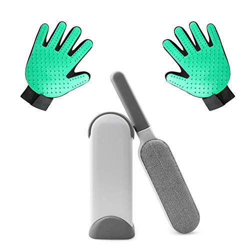 Rieibi Hair Remover Brush Grooming Gloves Double-Sided Brush with Self-Cleaning Base for Furniture Clothing Car Seat, Deshedding Tool Perfect for Long and Short Dog & Cat Fur(3 Pack)