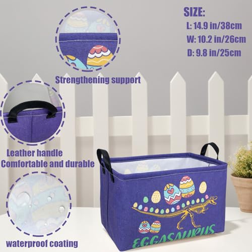 Image of Dinosaur Easter Basket for Kid Large Empty Baby Rectangular Cute Easter Gift Bunny Eggs Decor Storage Basket (Skeleton Dinosaur)