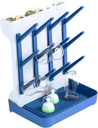 Image of SuoXing Vertical Baby Bottle Drying Rack,Space Saving Countertop Baby Drying Rack for Bottles,Large Baby Bottle Station Stand,Bottle Rack Dryer for Brushes,Pacifiers,Baby Accessories Organizer,Blue