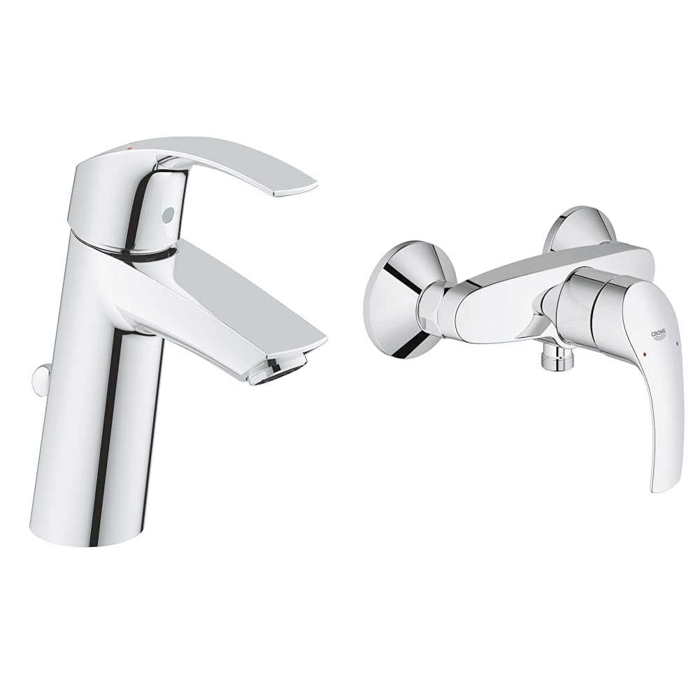 GROHE Eurosmart - Badarmatur Einhand- Waschtischarmatur & Eurosmart - Einhand-Brausebatterie (wassersparend, langlebige Oberfläche, Wandmontage), chrom, 33555002