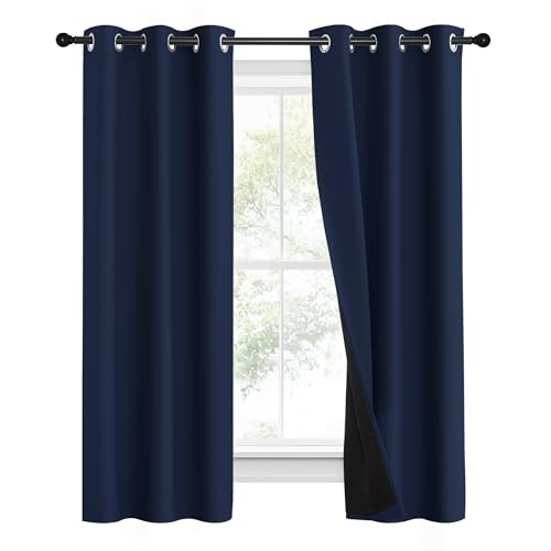 Image of NICETOWN 100% Blackout Curtain Set, Thermal Insulated & Energy Efficiency Window Draperies for Guest Room, Full Shading Panels for Shift Worker and Light Sleepers, Navy Blue, 37W x 60L, 2 PCs
