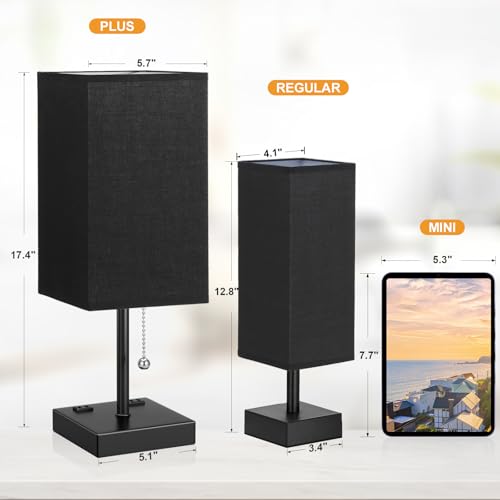 Image of Black Lamp for Bedroom - 3 Color Temperatures, USB A+C, 2 AC Outlets