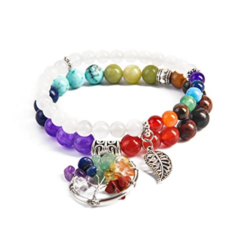 Image of YGLINE Tree of Life Yoga Healing Stone Bracelets,Multilayer Lotus Chakra Stone Reiki Bracelet Sets,Anxiety Crystal Natural Stone,for Women Stress Relief