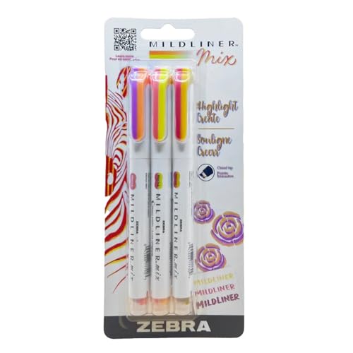Zebra Pen Mildliner Mix Dual Color Textmarker-Marker-Set, Keilspitze, kein Verlaufen, sortierte warme Farben, 3er-Pack (77793)