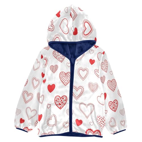 Heart Pattern with Red Accents Toddler Fleece Jacket Girl Boys Hooded Fleece Jacket Coat Warm Outwear Zip-up 3-10T