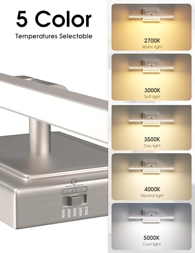 Image of VOLISUN Modern Bathroom Vanity Light 15.7 inch, Rotatable, 12W Dimmable 5CCT Led Bathroom Light Fixture Over Mirror, Brushed Nickel Bar Vanity Light for Bathroom Mirror Restroom-ETL Certificated