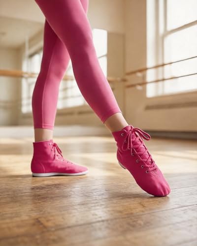 Image of MSMAX Womens Jazz Dance Boots Lace Up High Top Character Shoes for Women - Split Sole Ankle Boots for Jazz, Theater, Stage Performance & Costume