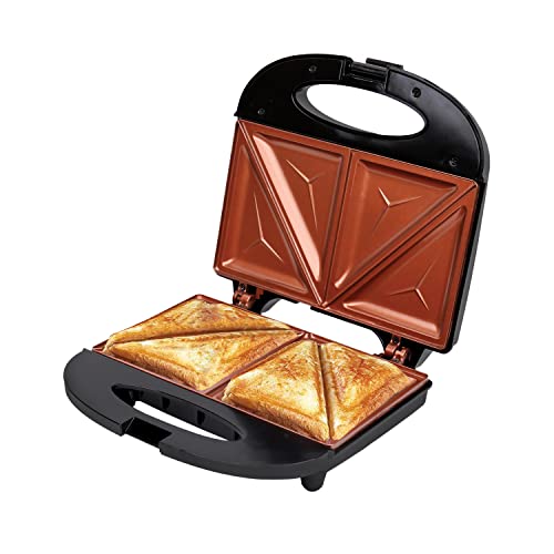 ZENITH Electric Indoor Sandwich Grill Maker with Zera Copper Non-Stick Grilling Plates, Countertop Bread Toaster Easy Storage & Clean, Perfect for Breakfast Grilled Cheese Egg Steak, Black / (77055) 