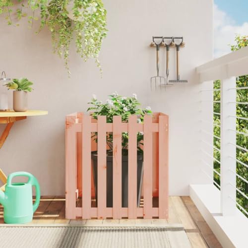 Macetero con diseño de valla de listones, jardinera elevada, maceta para plantas, maceta para exteriores, adecuada para cafés, patio trasero, jardines, 70 x 70 x 70 cm, madera maciza de Douglas