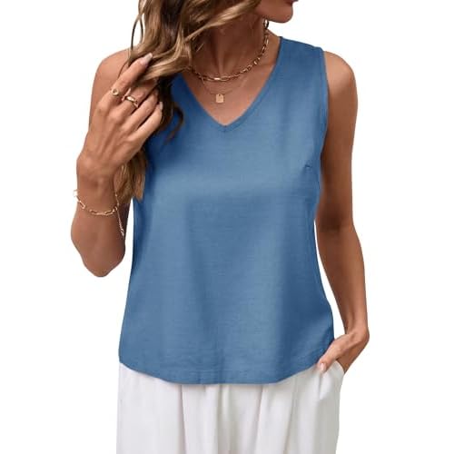 LOMON Womens Linen Crop Tank Top V Neck Tank Tops Sleeveless Cute Spring Summer Tops for Women 2026 Beach Vacation (XS-XL)