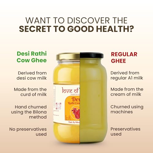 Image of Love of India A2 Ghee 1 Litre | Rathi Cow Bilona Ghee | Extracted From Fresh Curd-Churned Cow Milk | Pure Desi Ghee for Everyday Use, Cooking, Tadkas & Puja