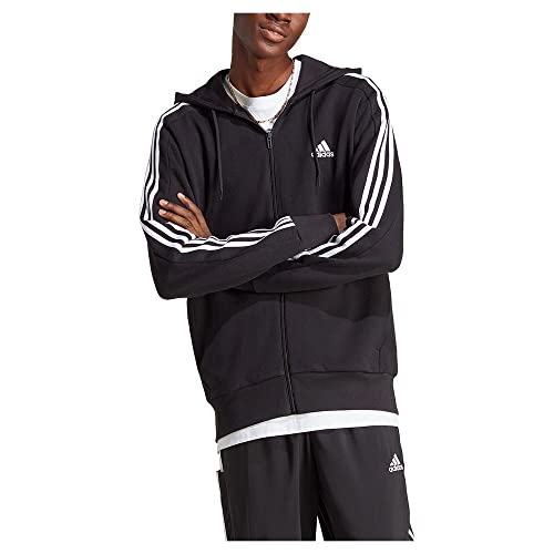 Image of adidas Essentials Men's Fleece 3-Stripes Full-Zip Hoodie Top with Hood