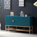 Aunvla Elegante armario azul - Aparador de 1,3 m de largo, MDF, adornos dorados - ¡La solución de almacenamiento perfecta!