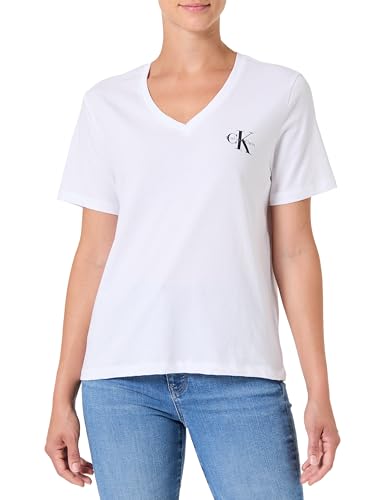Calvin Klein Damen 2er Pack T-Shirts Kurzarm Logo Tee mit V-Ausschnitt, Weiß (Brilliant White), XS – Ansicht 2