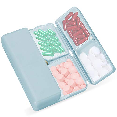 FYY Daily Pill Organizer, 7 Compartments Portable Pill Case Travel Pill Organizer,[Folding Design]Pill Box for Purse Pocket to Hold Vitamins,Cod Liver Oil,Supplements and Medication-Blue