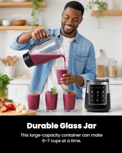 Image of GDOR Professional Blender with 6 Preset Programs, 1300W Smoothie Blender for Ice Crushing & Frozen Fruit, 67 Oz Glass Pitcher & 22 Oz To-Go Cup Combo, Smart Smoothie Maker, Self-Cleaning