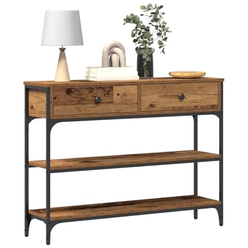 vidaXL Table Console avec tiroir Bois Ancien 100 x 25 x 75 cm, Table Console rectangulaire, Design Industriel, Bois résistant, Parfait pour Un Salon Moderne.