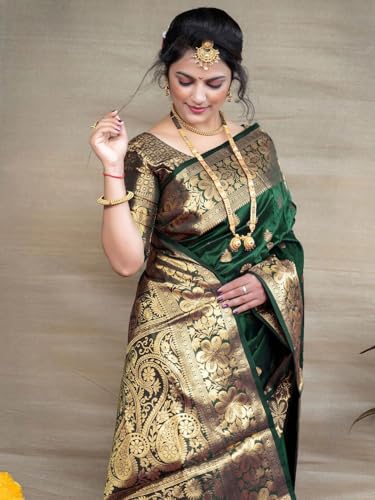 Image of Women's Kanjivaram Silk Saree with Blouse Piece, Banarasi Style,