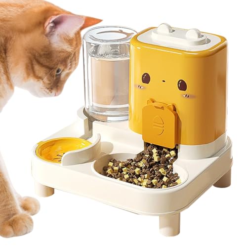 猫用自動給餌器と給水器 | 2 in 1 自動ペットフィーダー - 室内外兼用スマートペットウォーターデバイス旅行や休暇にも最適子猫や小型動物対応